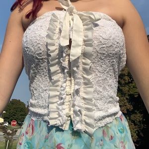 Button Up Strapless Blouse